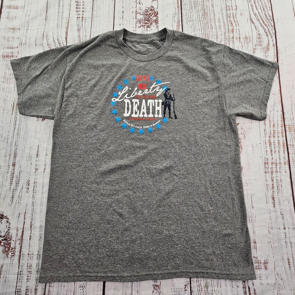 Give Me Liberty Boston Tea Party Ships & Museum Gray Short Sleeve T-Shirt Mens L